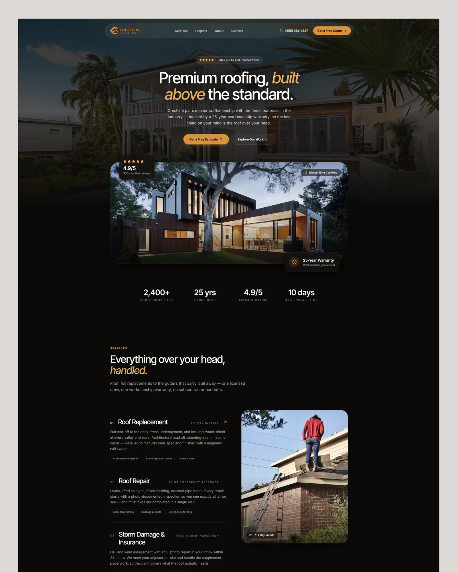 Crestline Roofing website preview